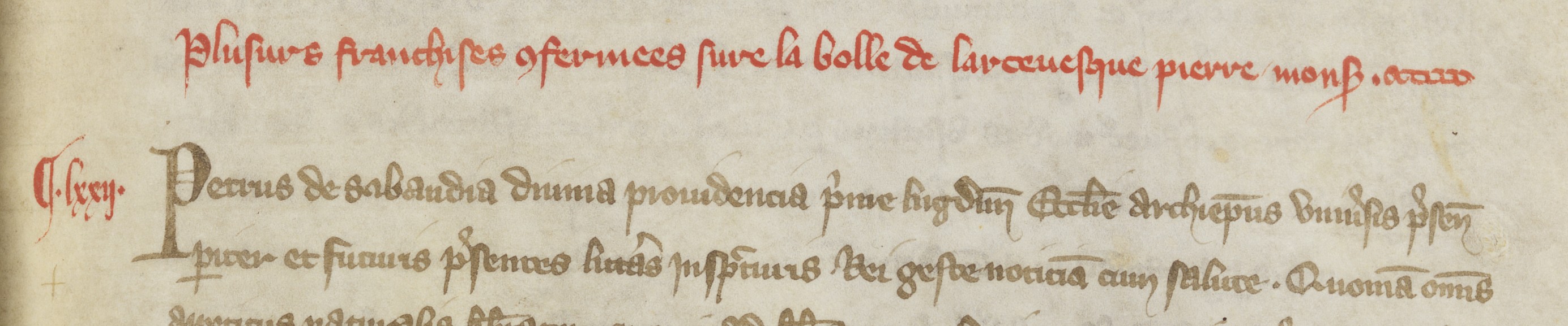 Prologue de la charte sapaudine du 21/06/1320 par Pierre de Savoie (1320, cote : AA/1, folio 52r)