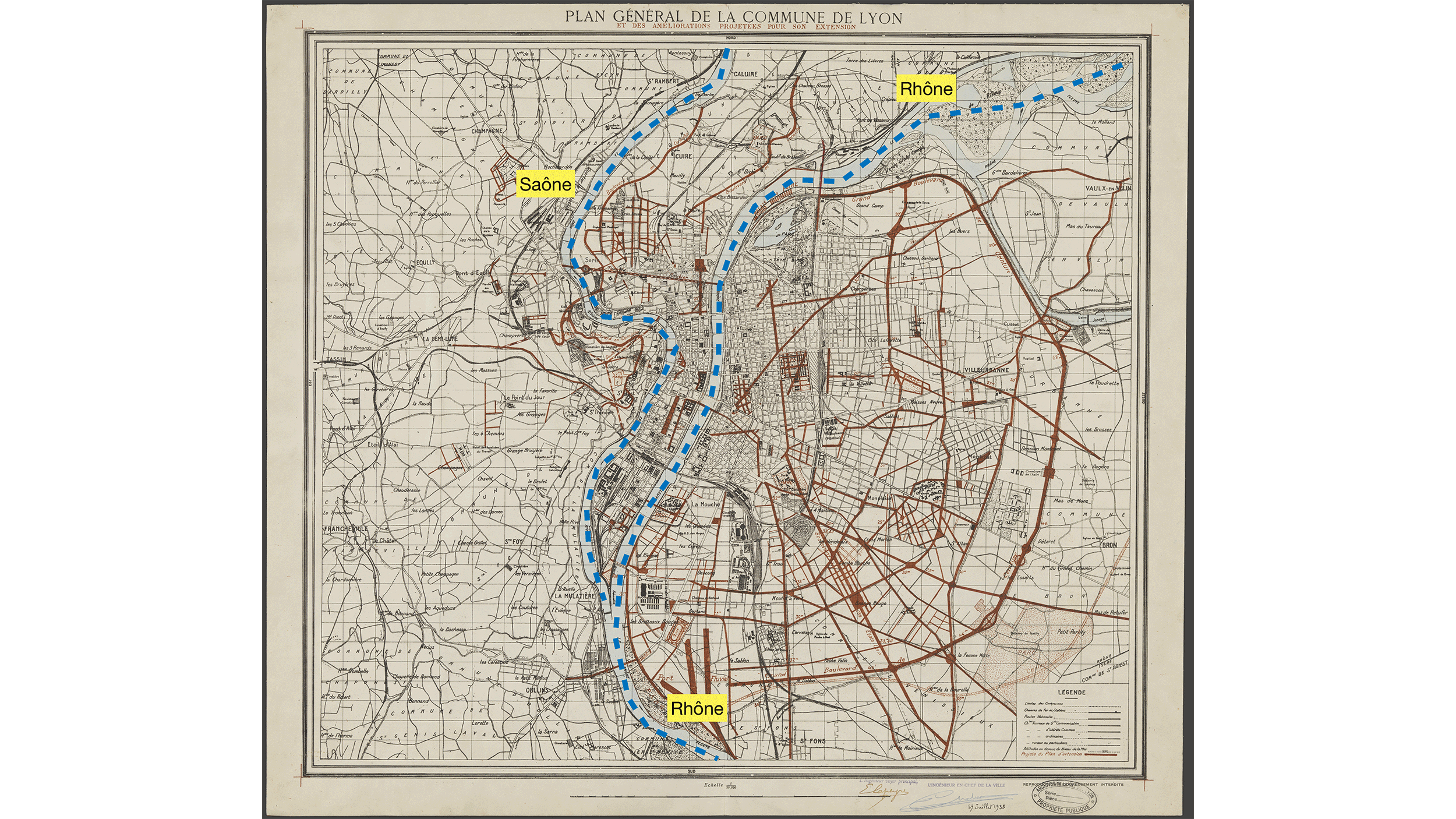 Carte repère du plan de Lyon par Chalumeau