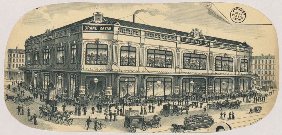 Le Grand Bazar vers 1890, gravure - Archives municipales de Lyon, 16FI505