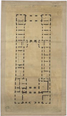 Plan du rez-de-chaussée de l'hôtel de Ville par Tony Desjardins (1858, cote : 2S/371/2)