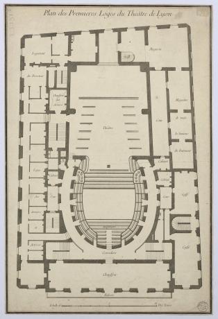 Théâtre de Lyon, plan des premières loges : estampe par Soufflot (1754, cote : 3S/191/1)