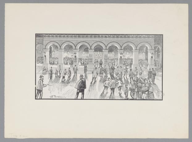 La queue au Grand-Théâtre : typogravure noir et blanc de Gustave Girrane (01/01/1893, cote : 63FI/24)