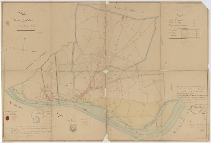 Ville de la Guillotière, extrait du plan cadastral : plan manuscrit couleur (1843, cote : 2S/652)