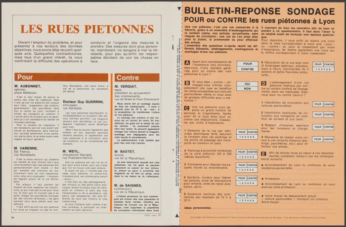 Pour ou contre les rues piétonnes à Lyon : extrait de Métropole n°49 (1974, cote : 1958W/85)