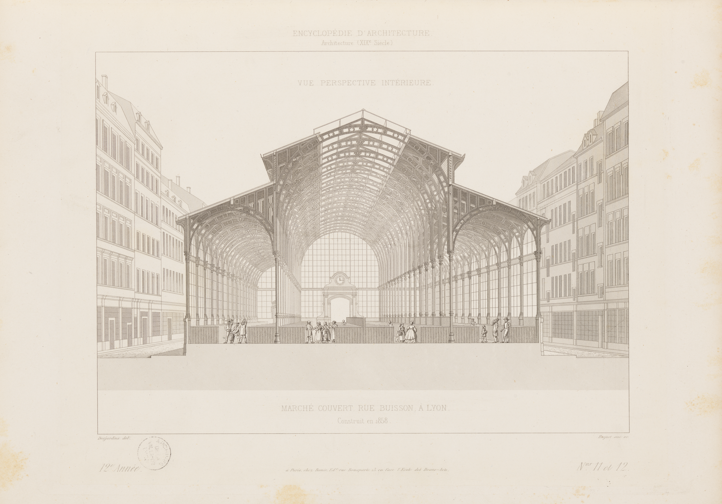 Marché couvert à Lyon Tony Desjardins, architecte, extrait de L’Encyclopédie d’architecture, 1861-1862 - Archives municipales de Lyon, 1C/500794