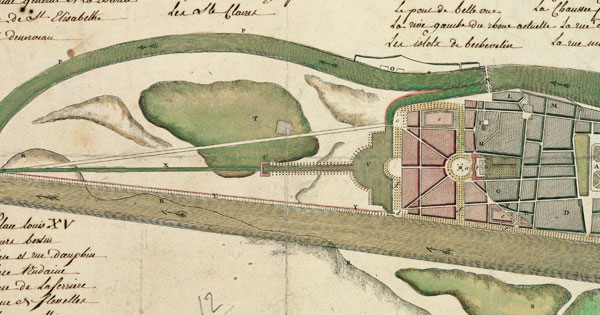 Extrait du plan proposé par Antoine Perrache pour l'aménagement de la confluence