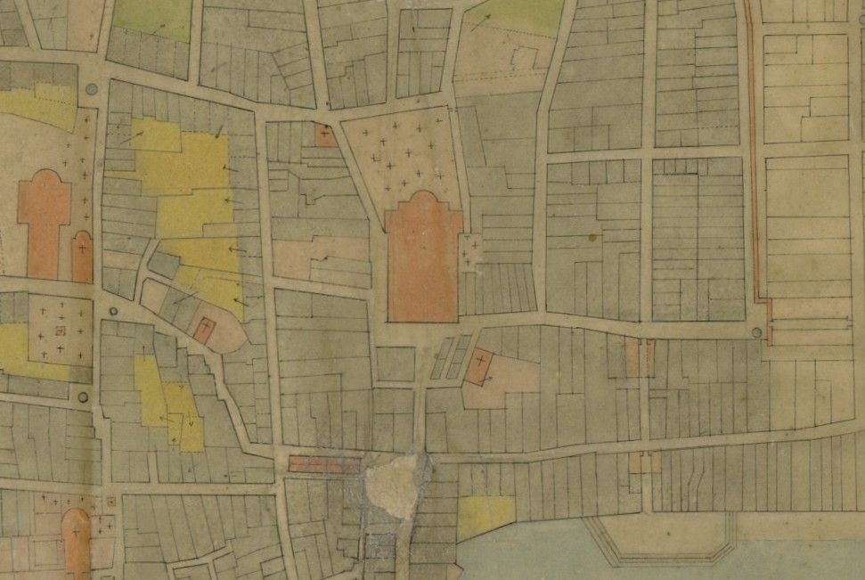 La chapelle Saint-Jacquême près de Saint-Nizier dans une planche du plan topographique de Vermorel (vers 1880, cote : 1S/181/13, détail)