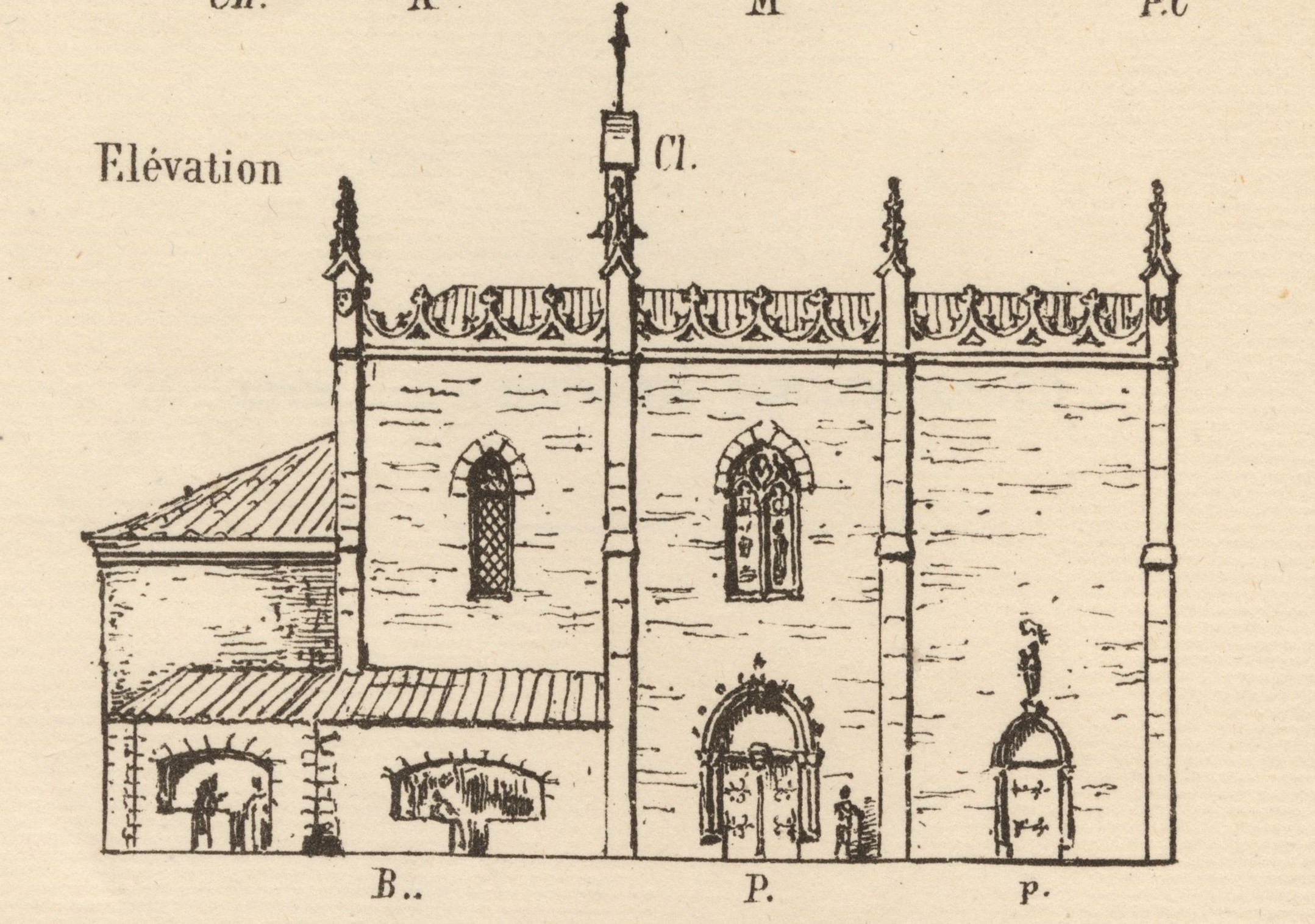 Élévation de la chapelle Saint-Jacquême par Steyert (1879, cote 1C/309193, planche 1, détail)