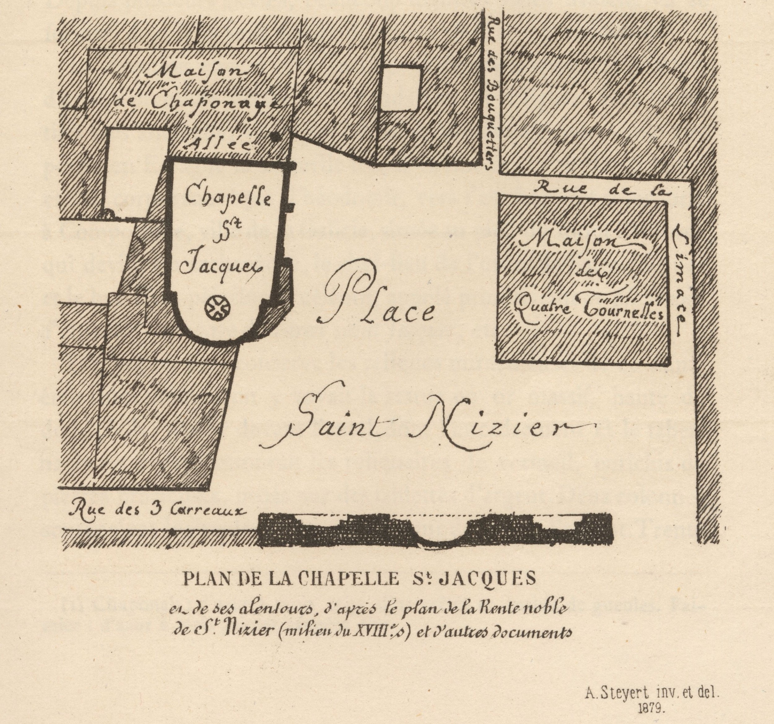 Situation de la chapelle Saint-Jacquême par Steyert (1879, cote 1C/309193, planche 2, détail)