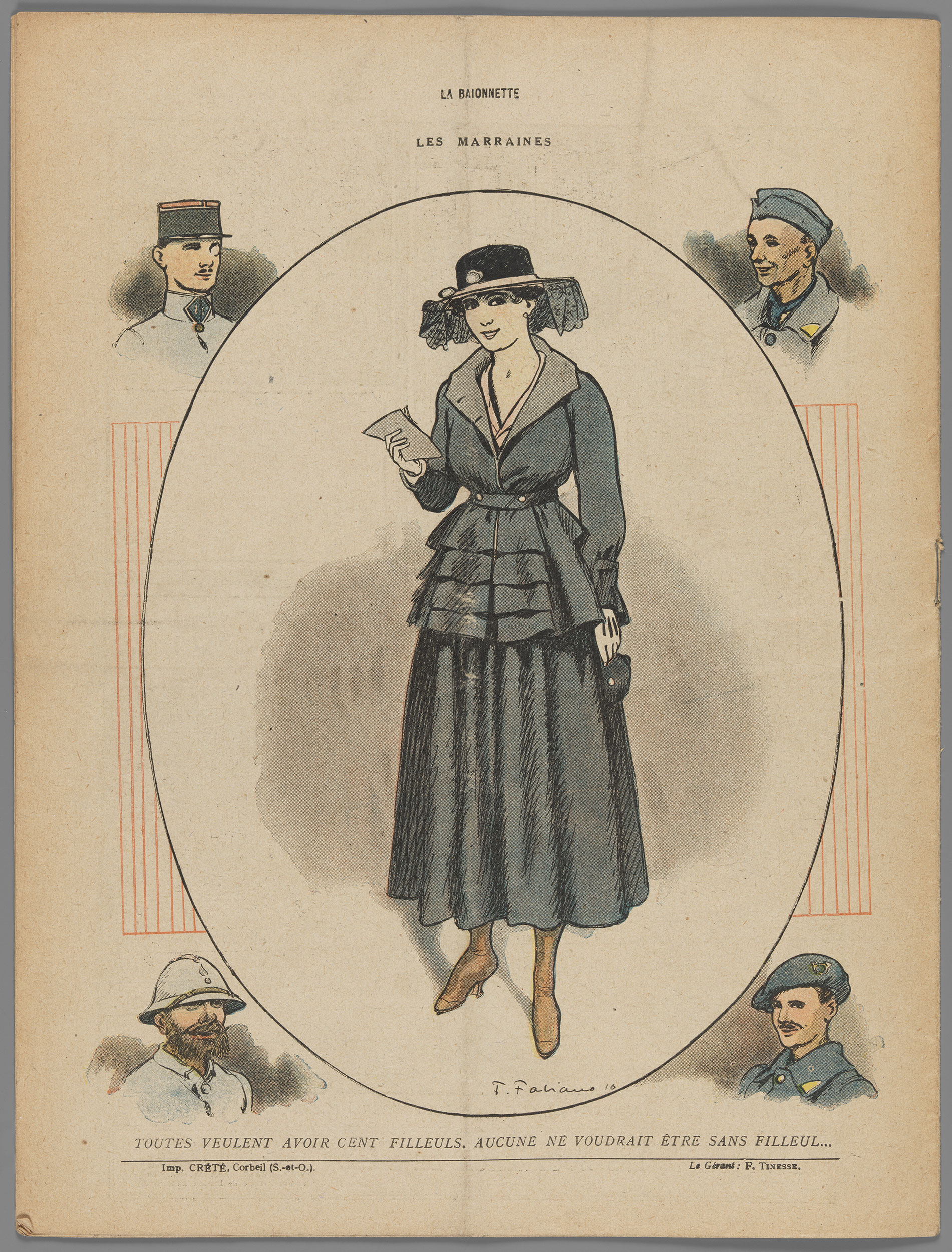 Les Marraines, illustration de Fabien Fabiano. Extrait de La Baïonnette, 24 août 1916. 2/c/400467