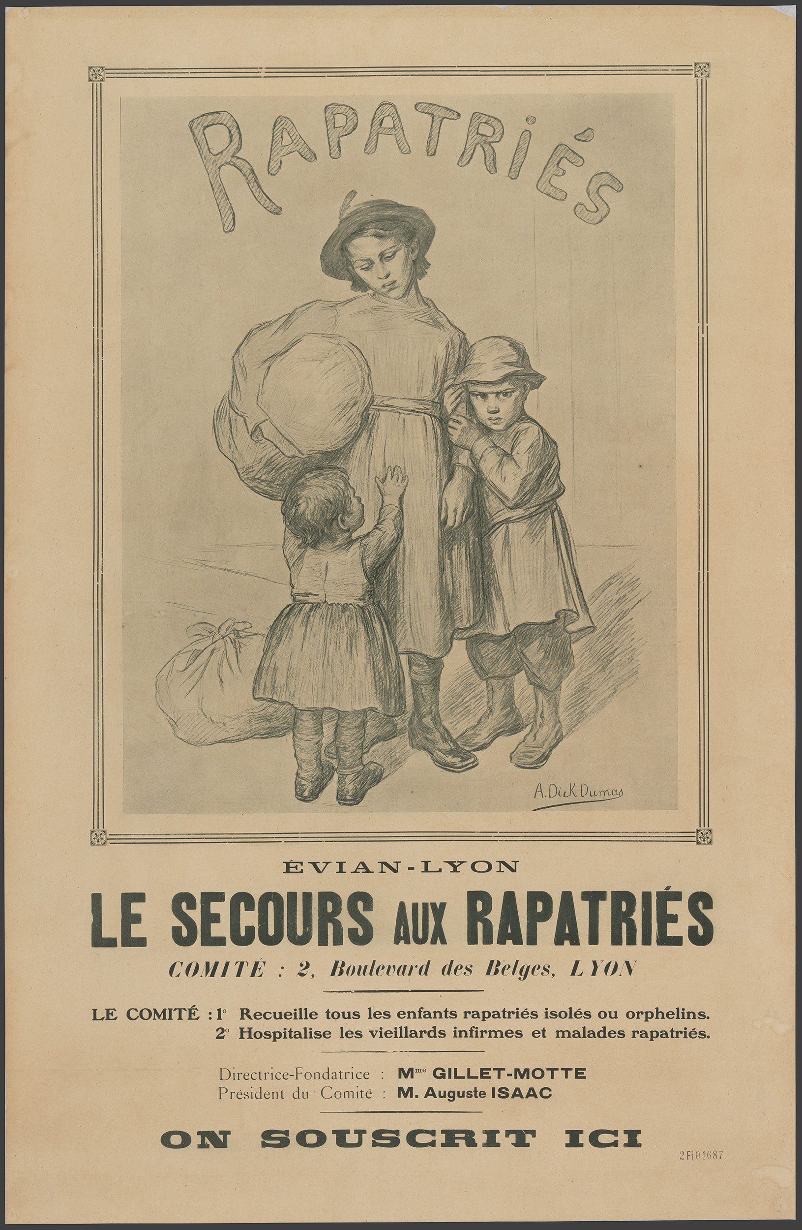 Souscription au comité de secours aux rapatriés Evian-Lyon, 1916. 2/fi/1687