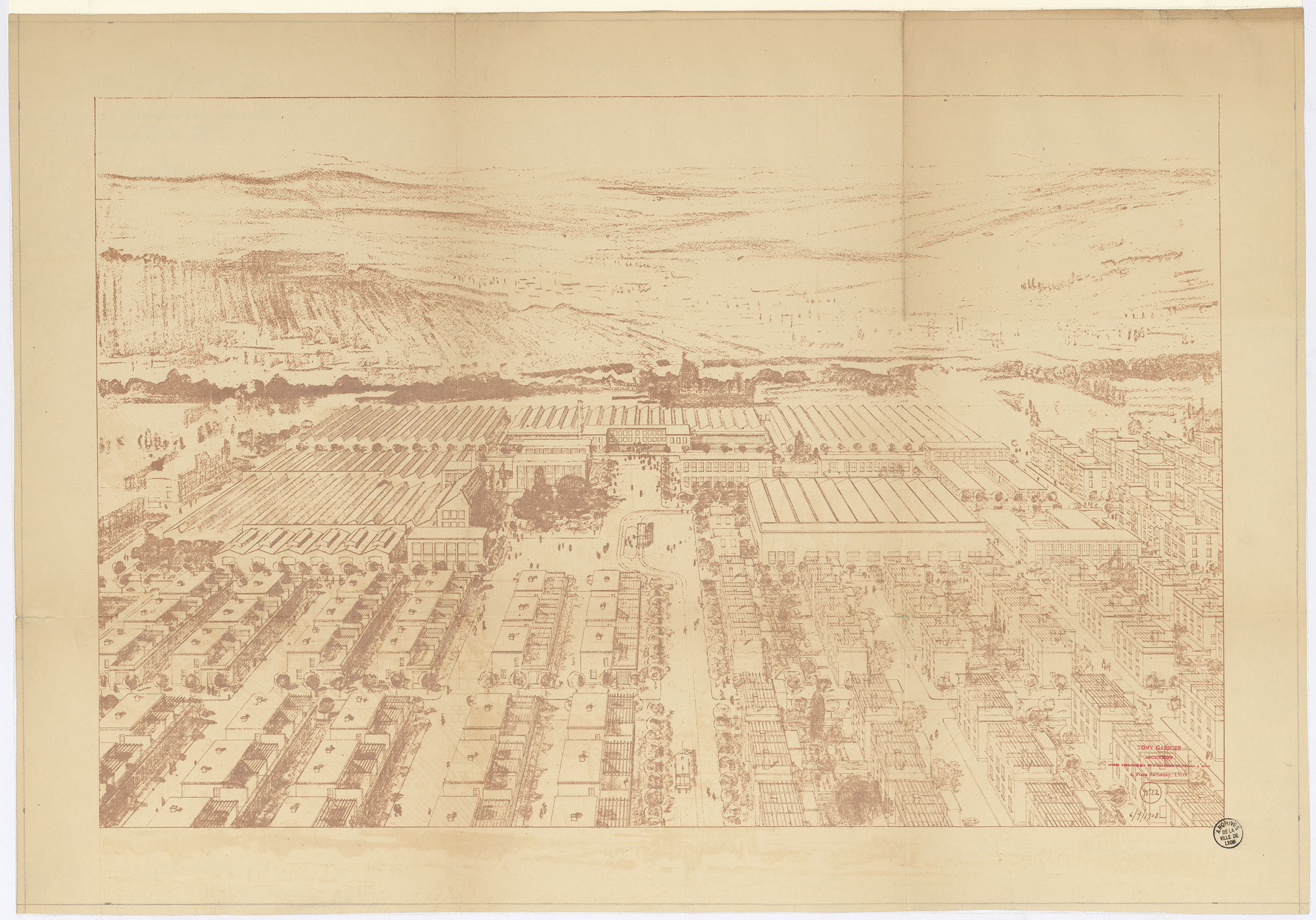 Perspective du quartier industriel du tissage de la soie, 6 juillet 1908. 2/s/1276/1