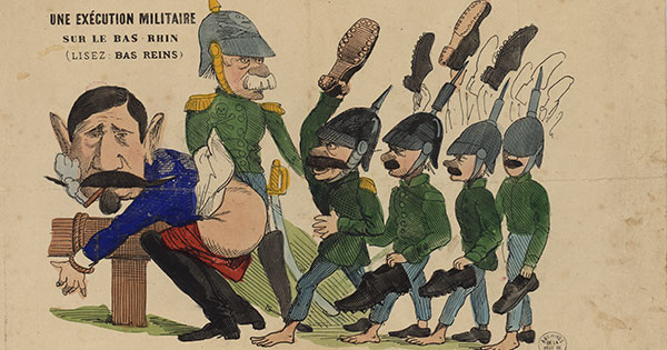 Caricature présentant des allemands donnant la fessée à un politique français