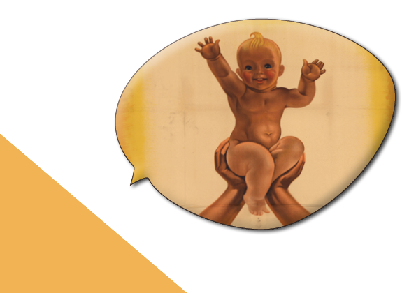 Affiche présentant un bébé portée dans les airs