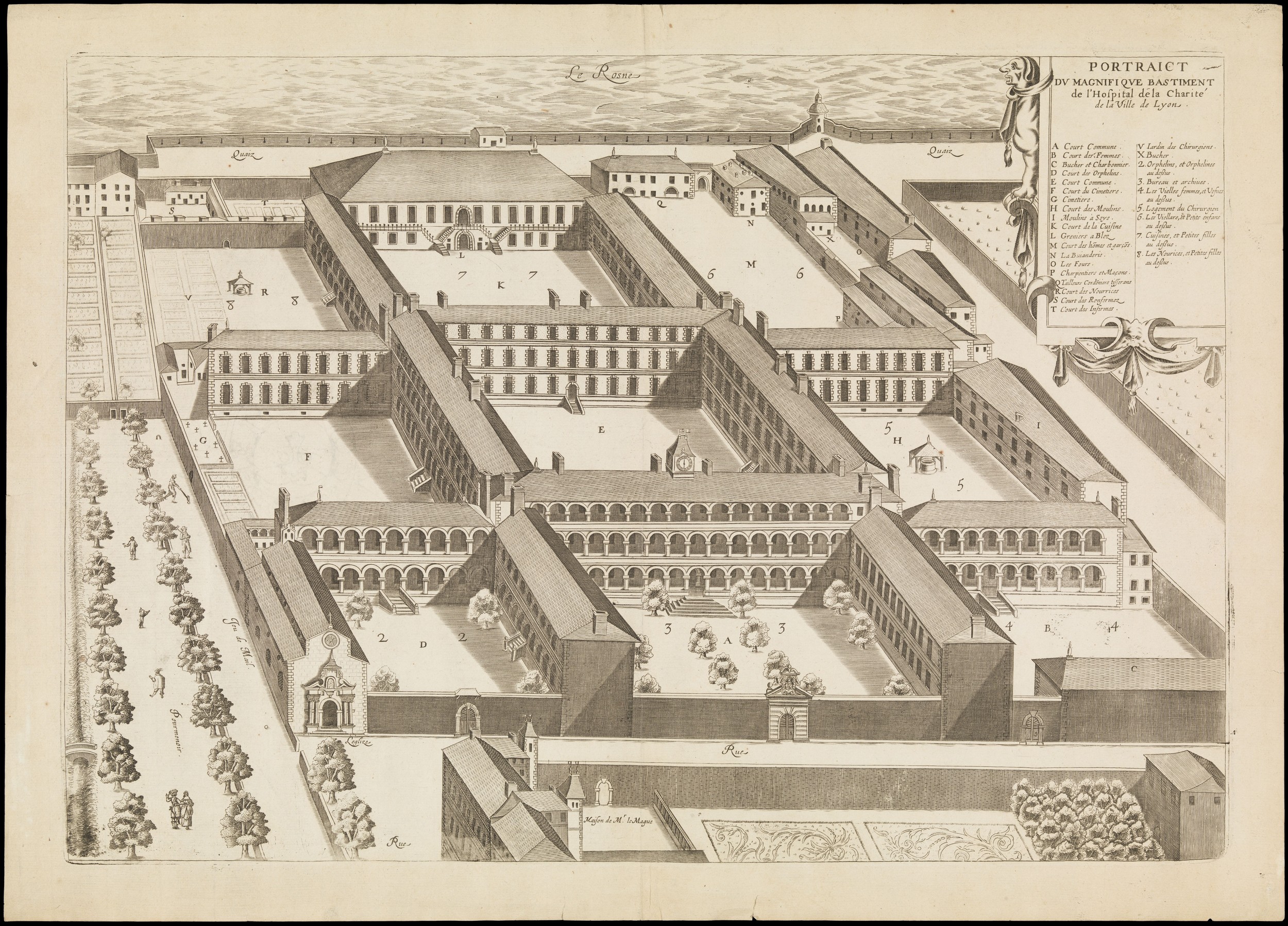 Portraict du magnifique bastiment de l'Hospital de la Charité de la Ville de Lyon : estampe (1646, cote : CH/B/417)