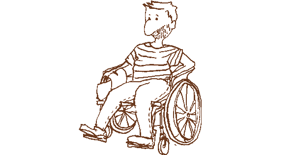 Dessin d'un homme en fauteuil roulant par Julie Petrolli