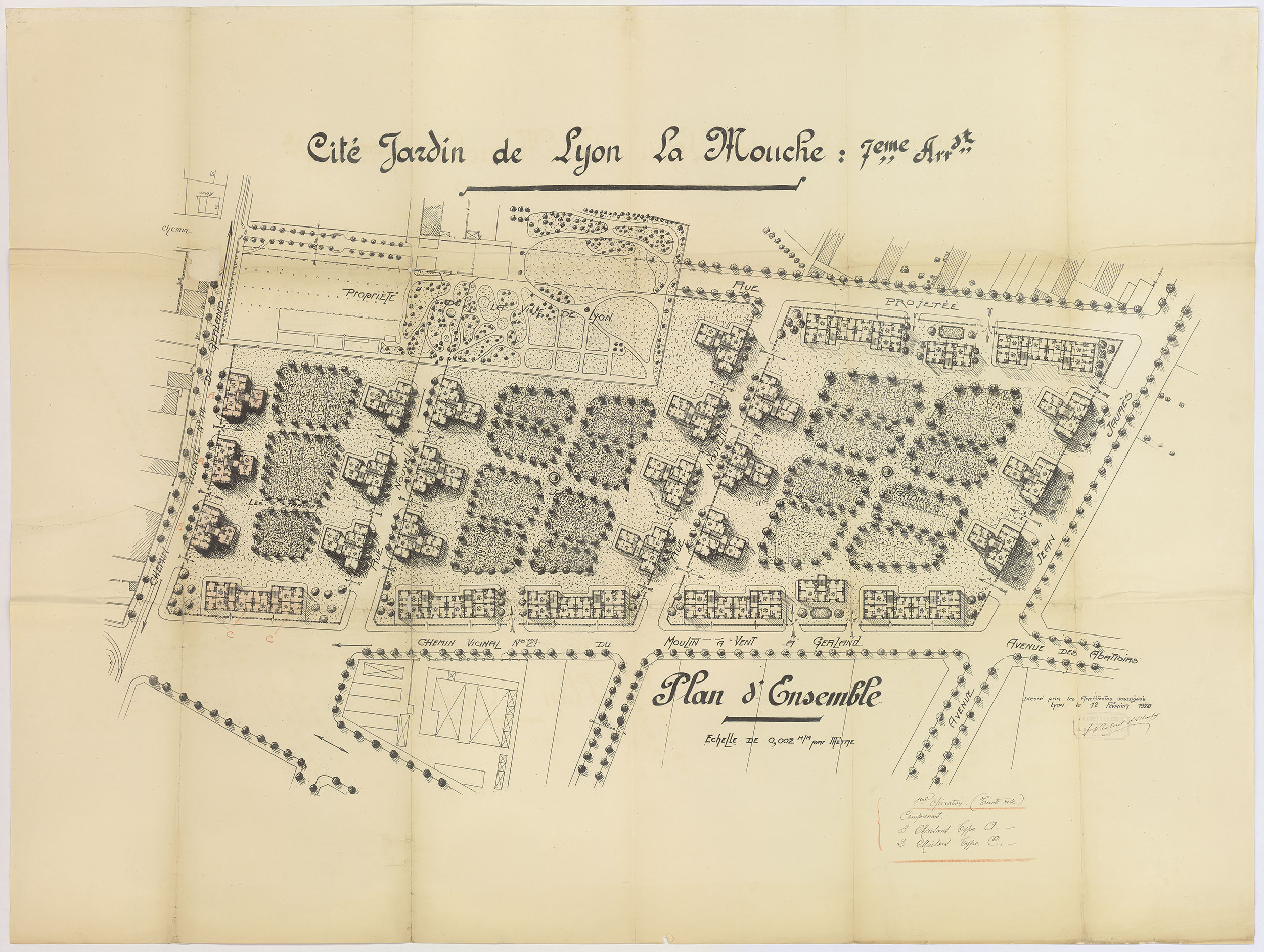 Plan d’ensemble de la cité-jardin de Lyon-La Mouche par les architectes Robert et Chollat, 1923 - 1S/260 