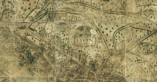 Détail du ^lan scénographique de Lyon en 1550 - 2SAT/3