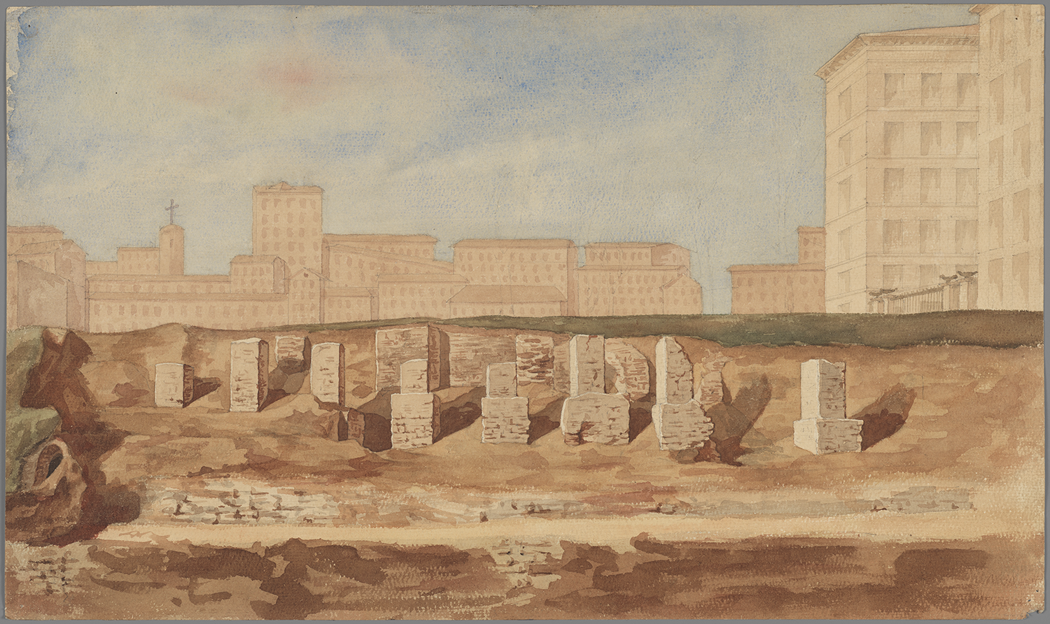 Vestiges du jardin des plantes : aquarelle de Chenavard (1787-1883), architecte et académicien (vers 1854, cote : 40FI/1)