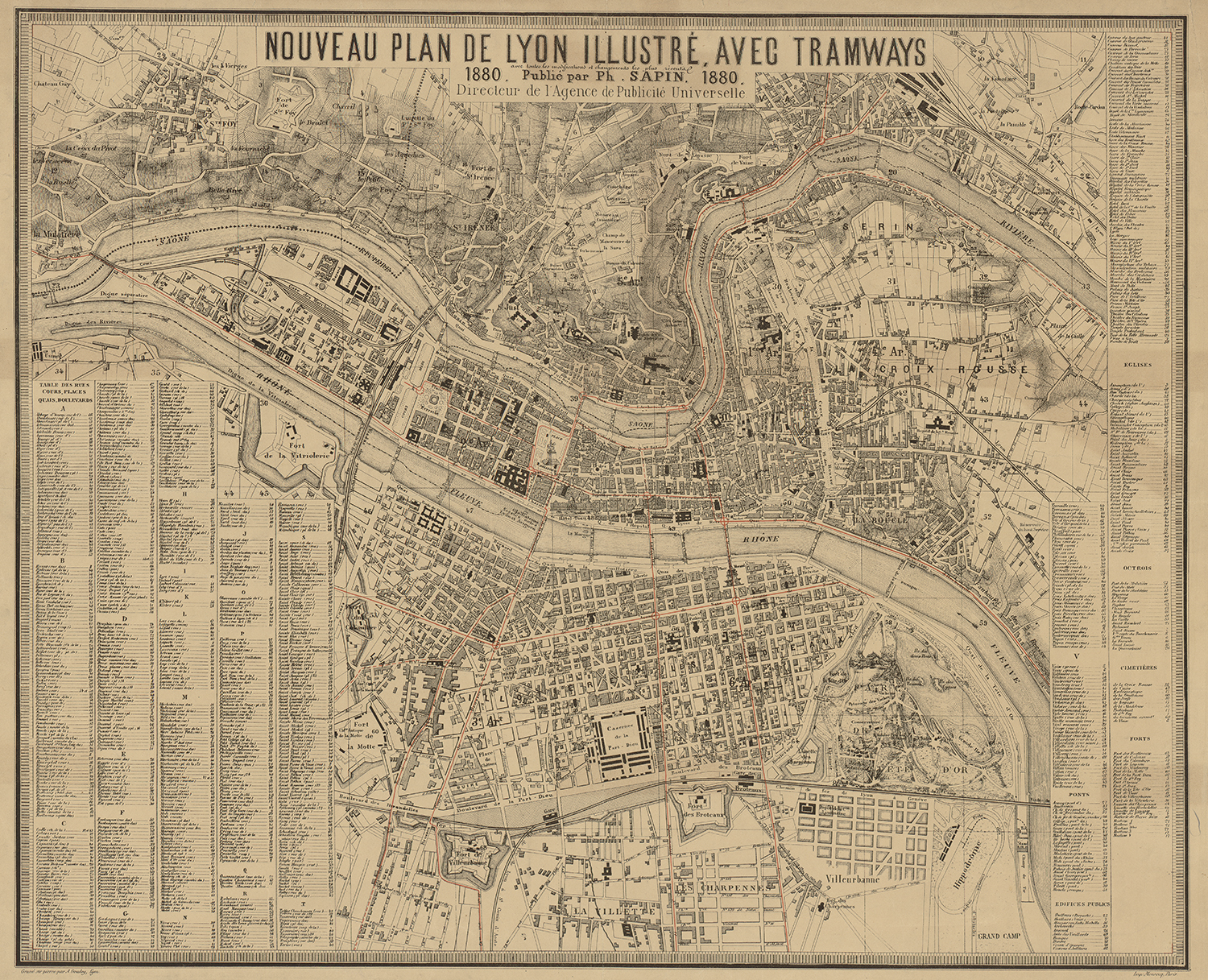 Nouveau plan de Lyon illustré avec les tramways -1880 - 2S/342/1
