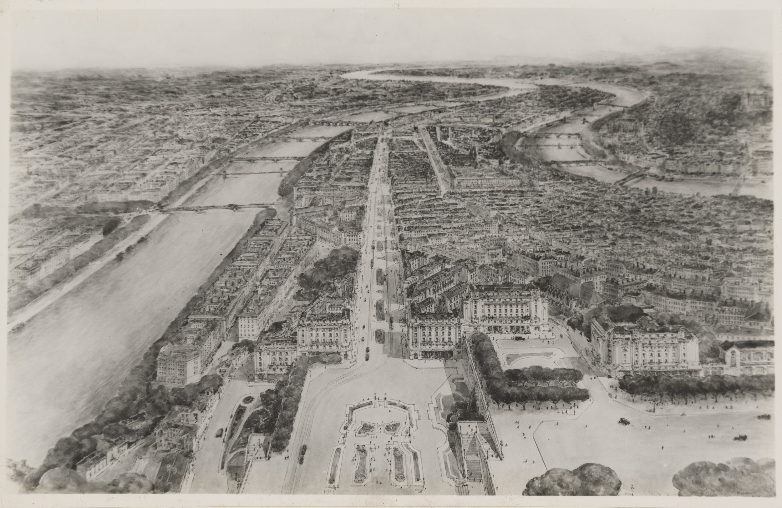Ville de Lyon, projet d'aménagement d'embellissement et d'extension : prolongement de la rue de la République (1935, cote : 3SAT/3, rapport p. 60)