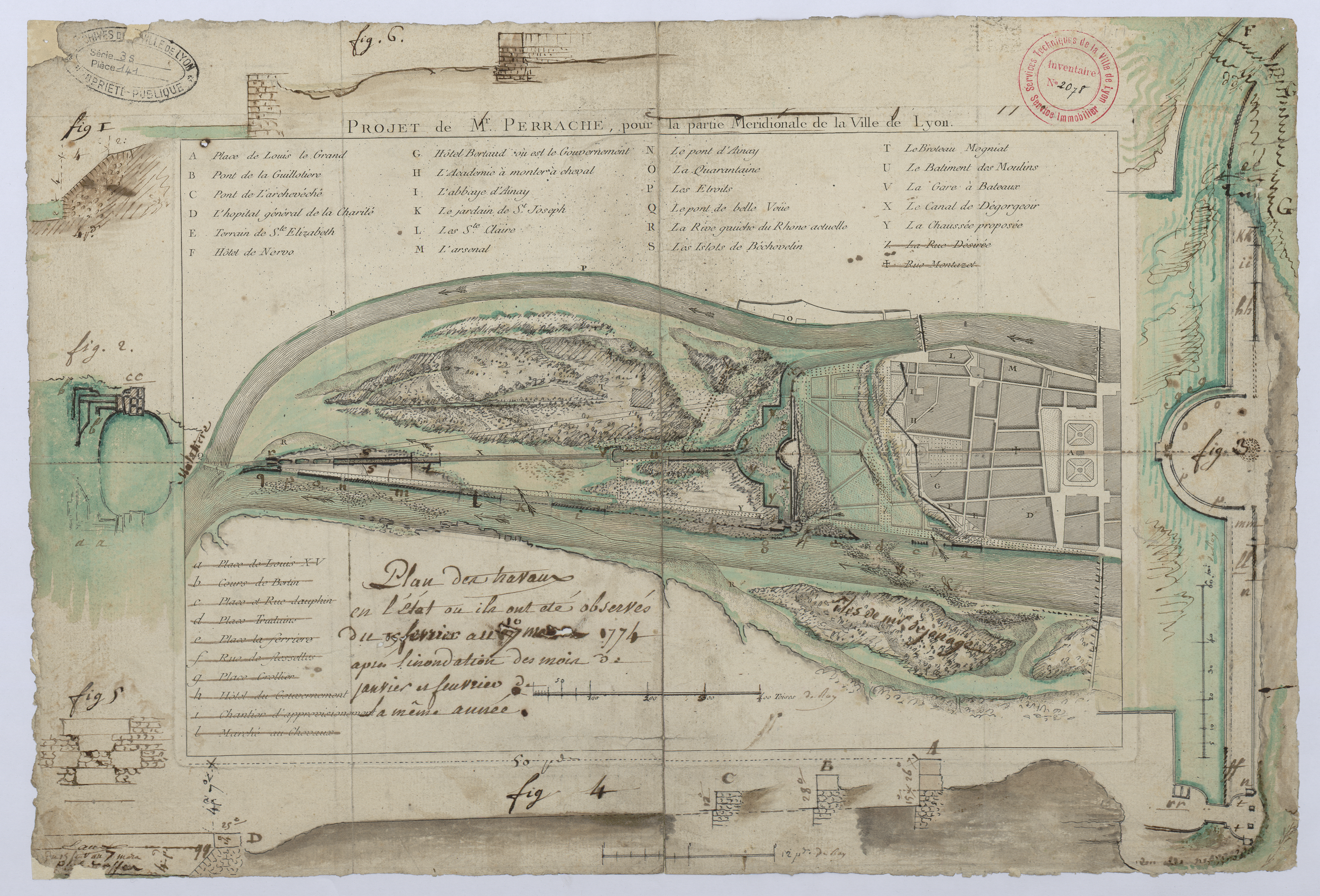 Projet de M. Perrache pour la partie méridionale de la Ville de Lyon (1760, cote : 3S/0141)