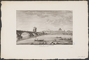 Pont de la Guillotière et de l'Hôtel-Dieu, gravure Denis Née, dessin de Jean-Baptiste Lallemand, 1784-1792, AML 16FI/742/6