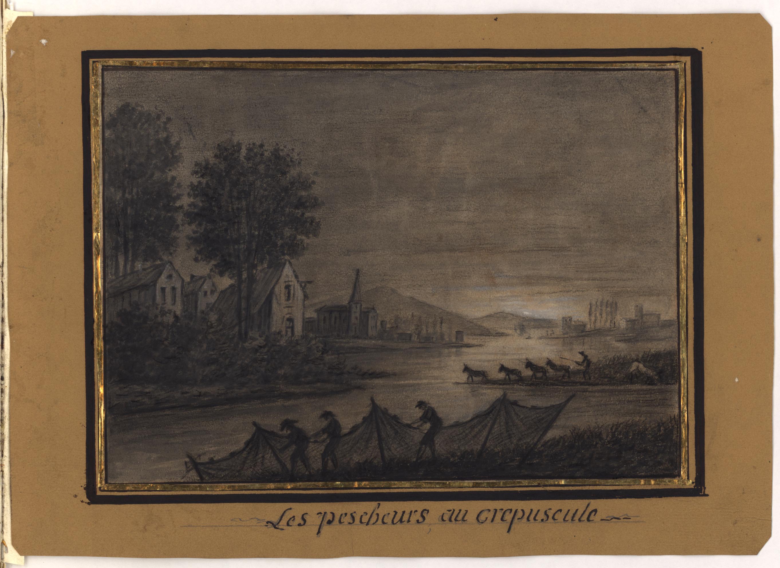 Les pêcheurs au crépuscule : dessin par Joseph Fructus-Rey (1825, cote : 17FI/53/33)