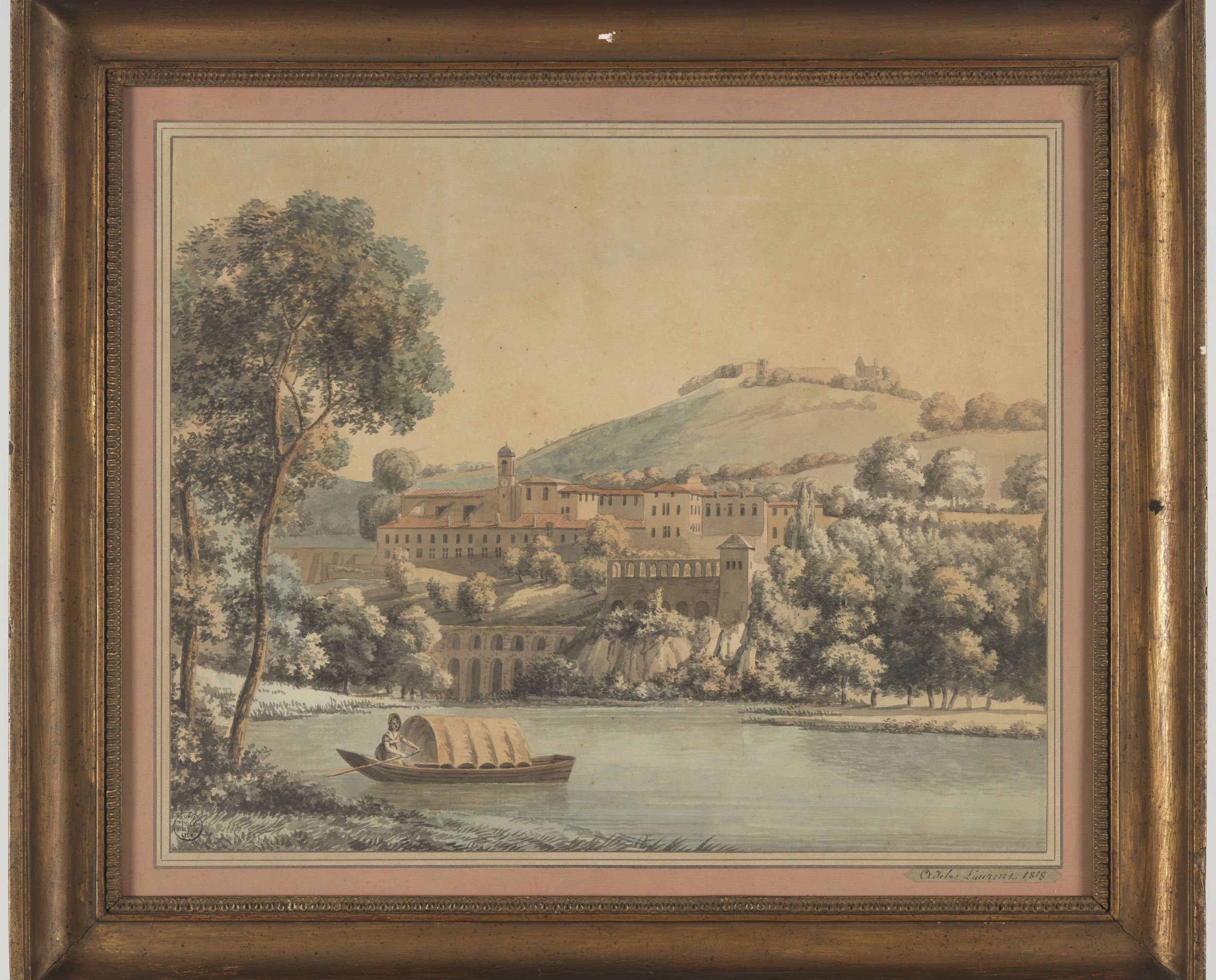 Vue du couvent des Carmes déchaussés de Lyon au XIXe siècle : aquarelle couleur par Adèle Laurent (1818, cote : 17FI/57)