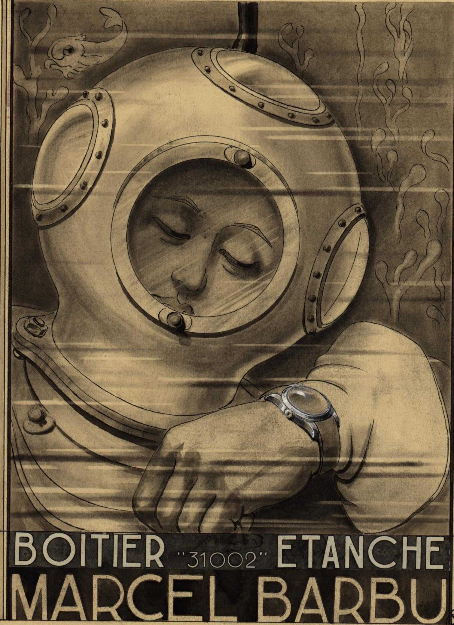 Société de montres étanches Marcel Barbu : affiche publicitaire (1938-1940, cote : 17FI/4)