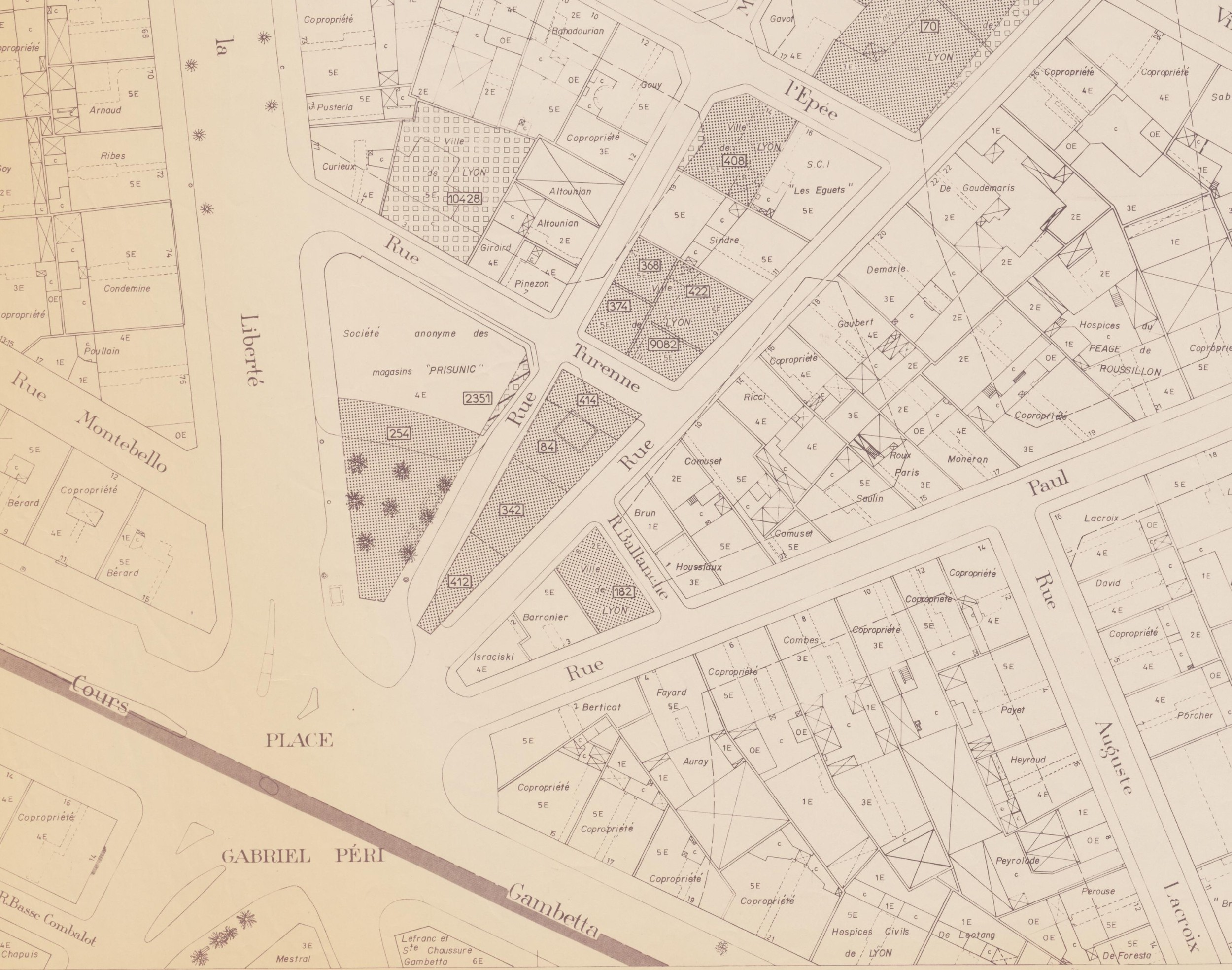 Plan parcellaire au 1:500e, secteur 201 : plan imprimé NB (1980-1982, cote : 1821W/89, détail)