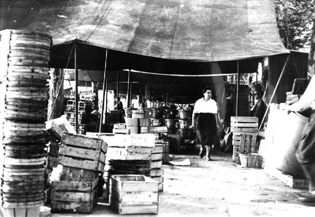 Marché de gros sur le quai Romain Rolland : tirage photographique NB de Lachassagne (1970, cote : 1PH/4233/2 repro. commerciale interdite)