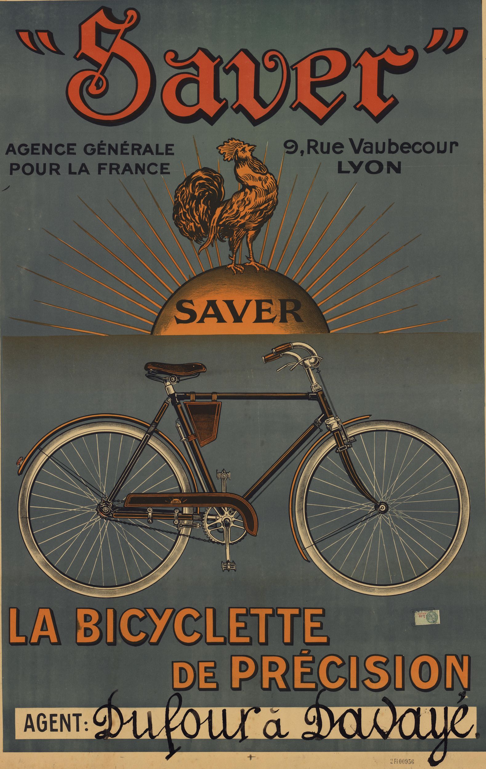 Saver, la bicyclette de précision - Agence générale pour la France, rue Vaubecour à Lyon : affiche publicitaire couleur (1900, cote : 2FI/956)