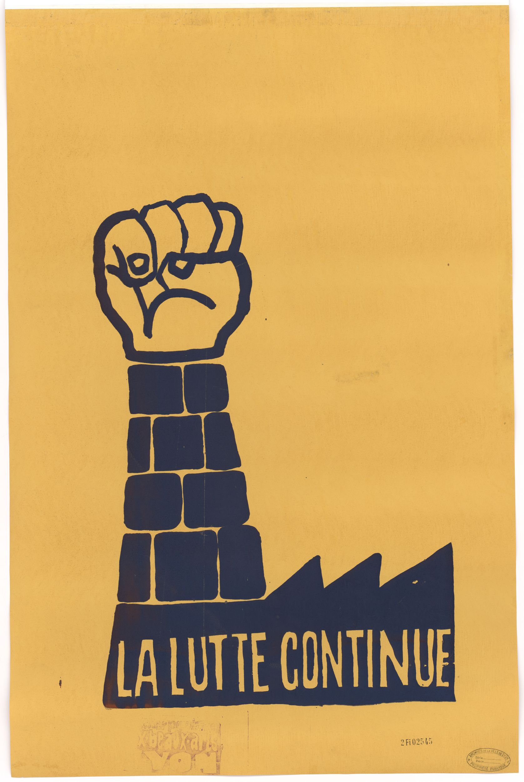 La lutte continue : affiche illustrée par l'Ecole des Beaux-Arts (1968, cote : 2FI/2545, repro. à usage privé)