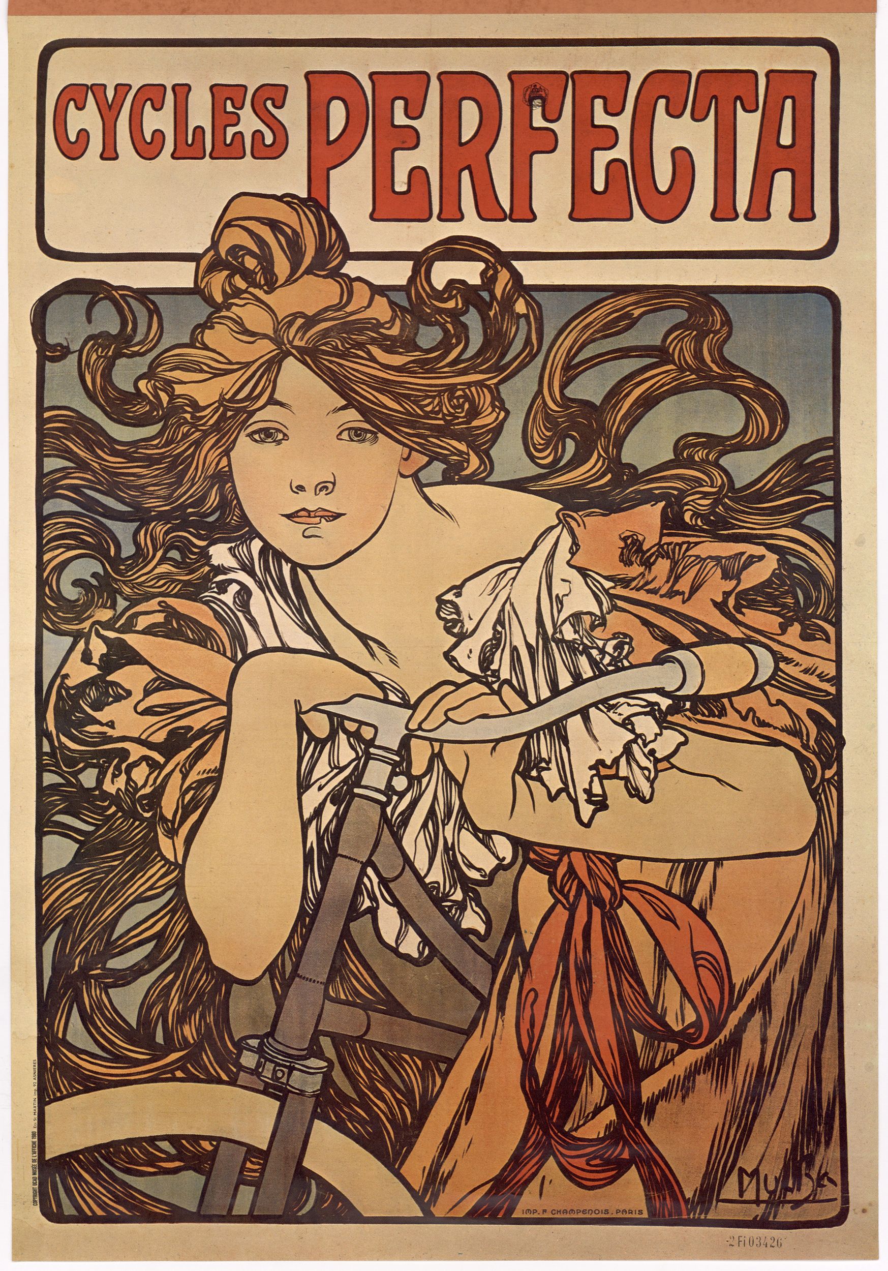 Cycles Perfecta : affiche publicitaire couleur par Alfons Mucha (1900, cote : 2FI/3426)