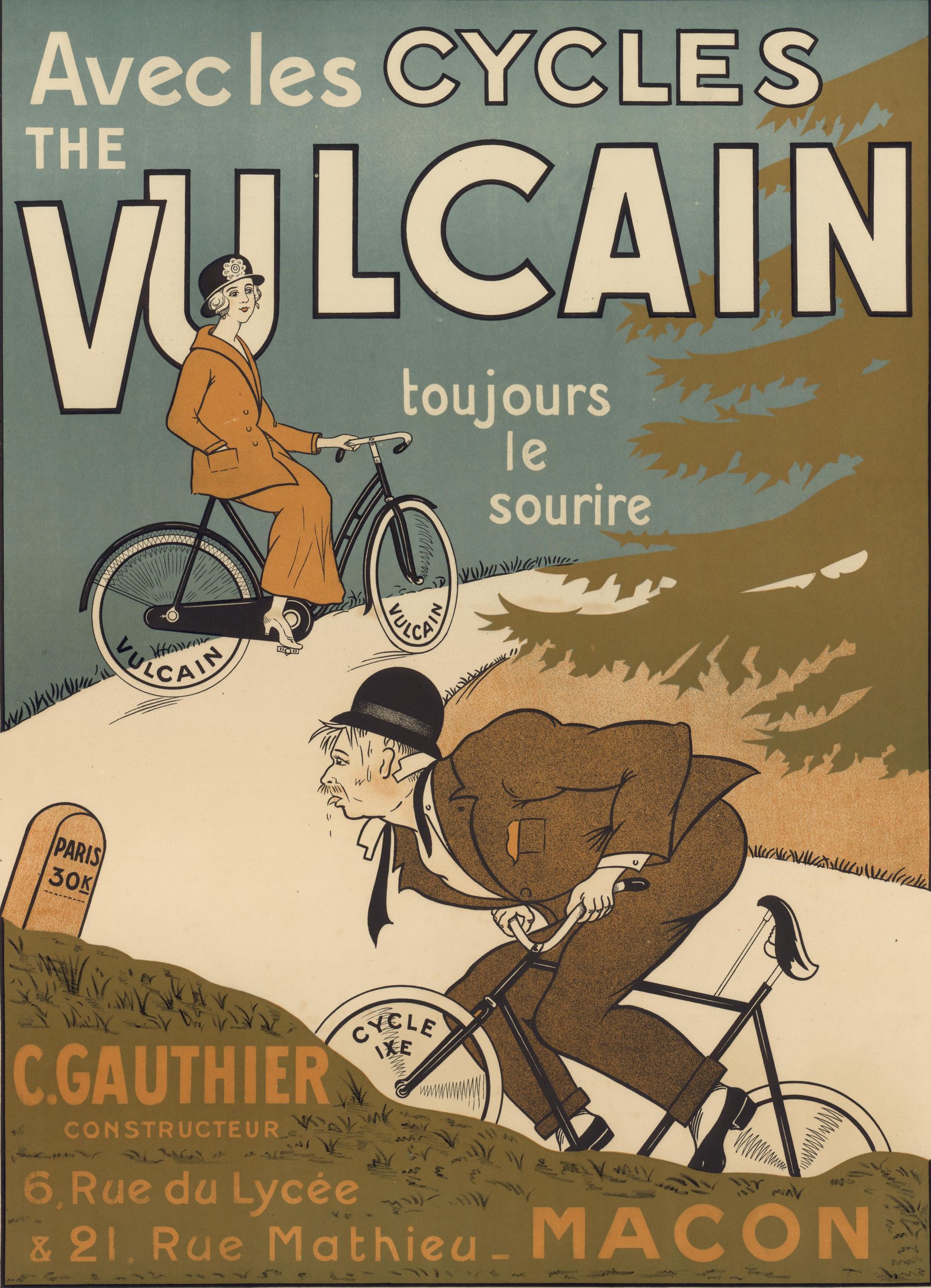 Avec les cycles Vulcain, toujours le sourire : affiche publicitaire couleur (1900, cote : 2FI/3427)