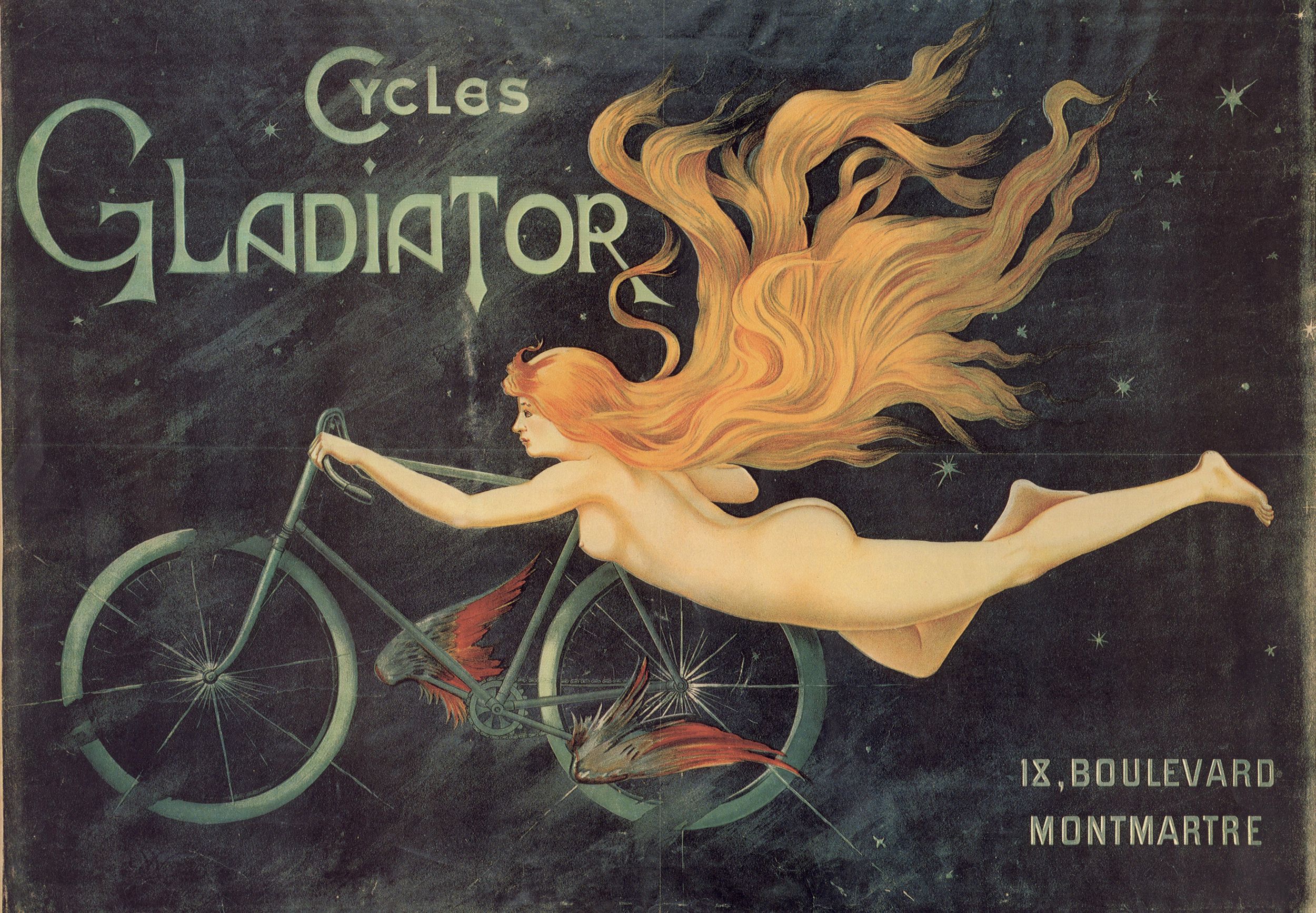 Cycles Gladiator, 18 boulevard Montmartre : affiche publicitaire couleur (1900, cote : 2FI/3428)