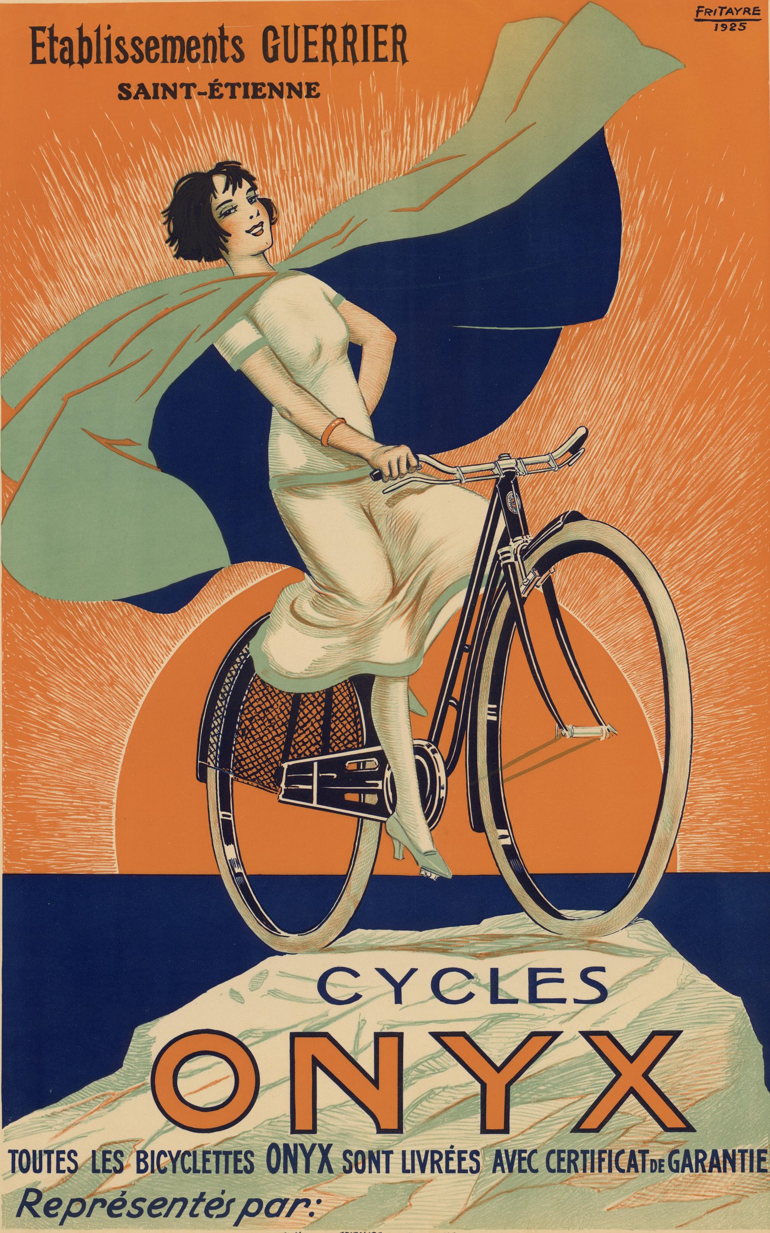 Etablissements Guerrier, Saint-Etienne - Cycles Onyx : affiche publicitaire couleur (1925, cote : 2FI/3429)