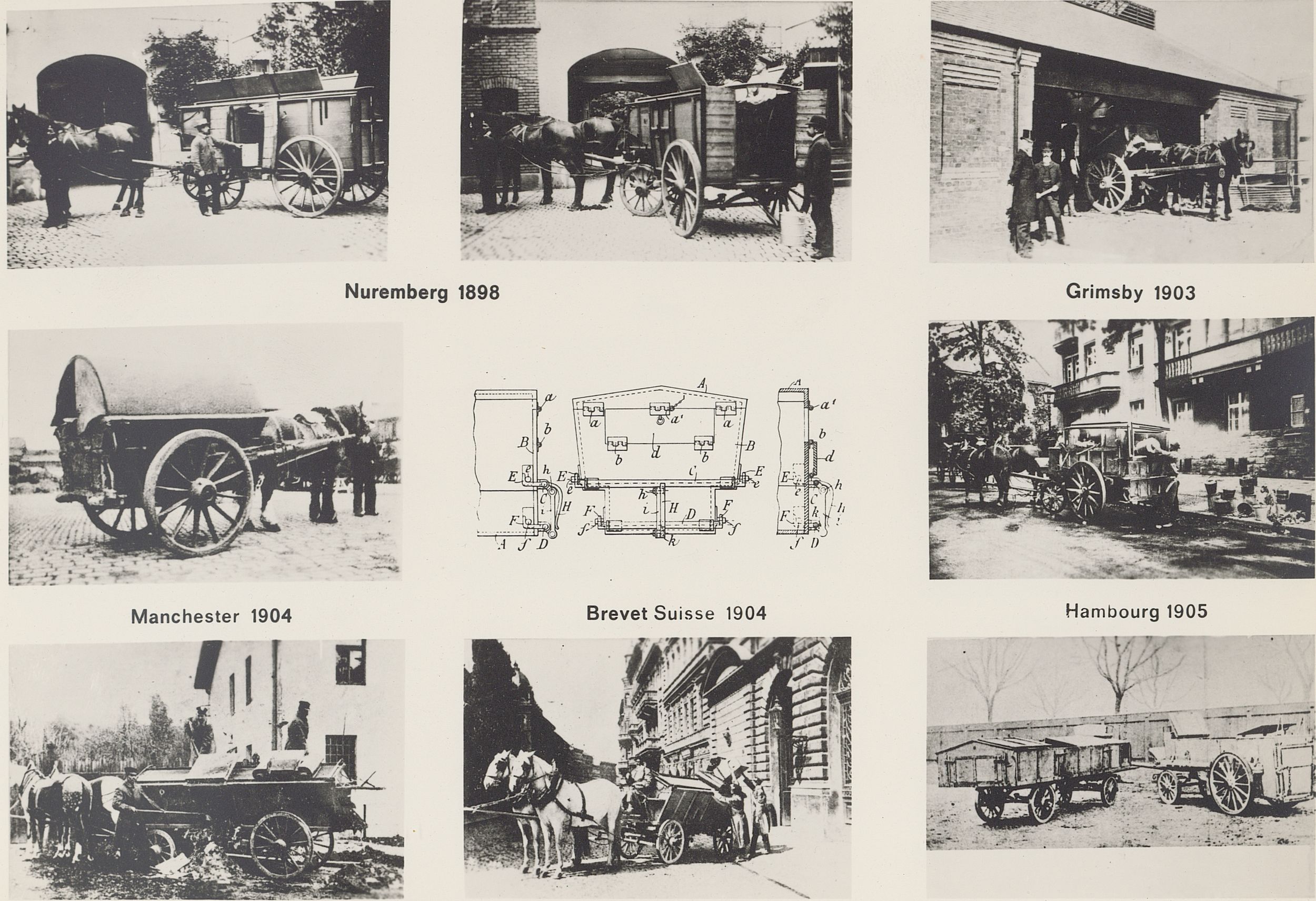 Transport des déchets par traction hippomobile dans différentes villes : tirage photographique NB (vers 1900, cote : 2PH/320/1/7)