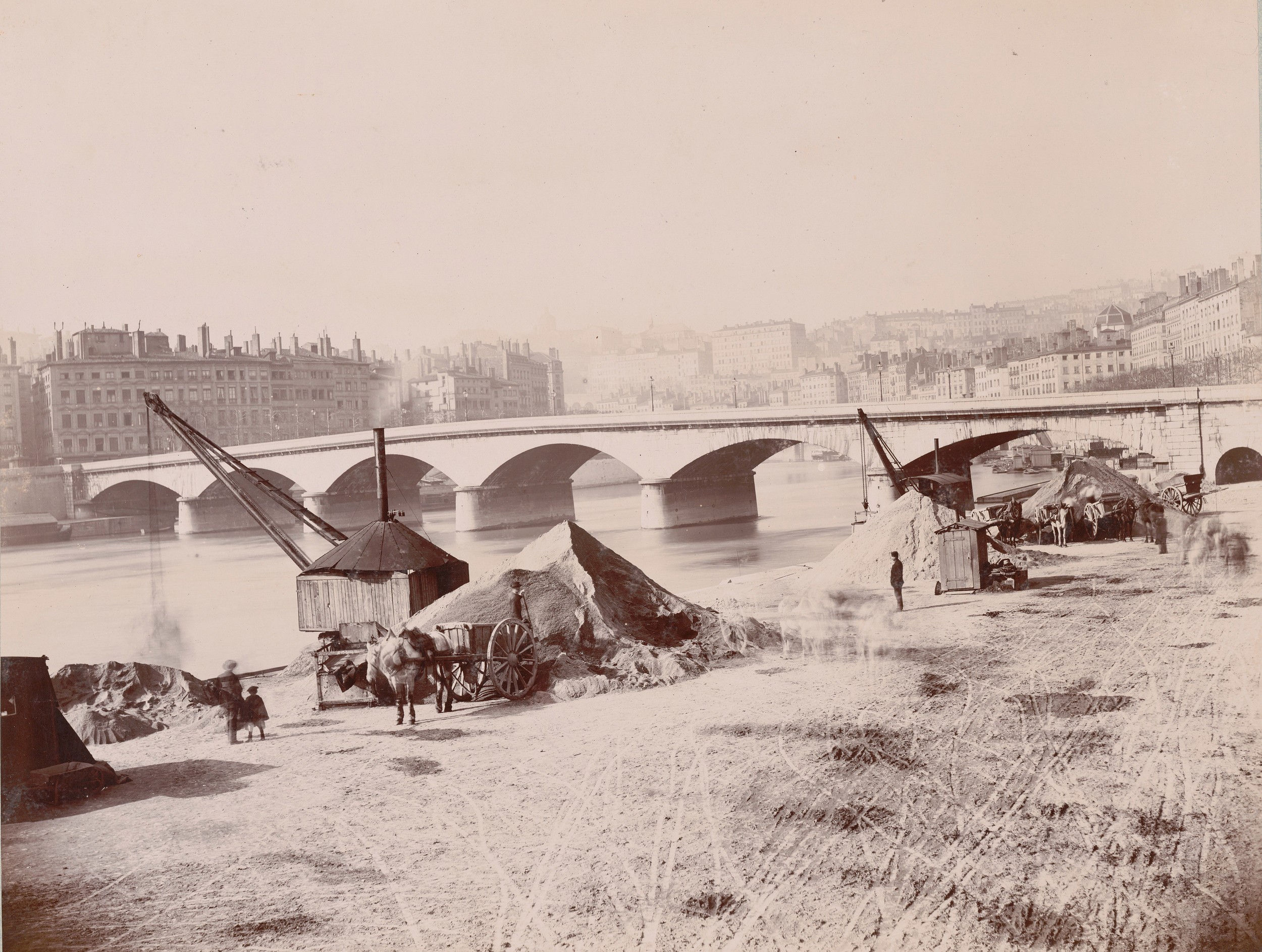 Construction du pont du Change : tirage photographique NB par Jacques Garcin (1894, cote : 2PH/328/8)