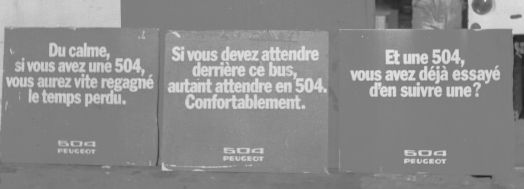 Publicités Peugeot : photo négative NB (vers 1960, cote : 38PH/65/21)