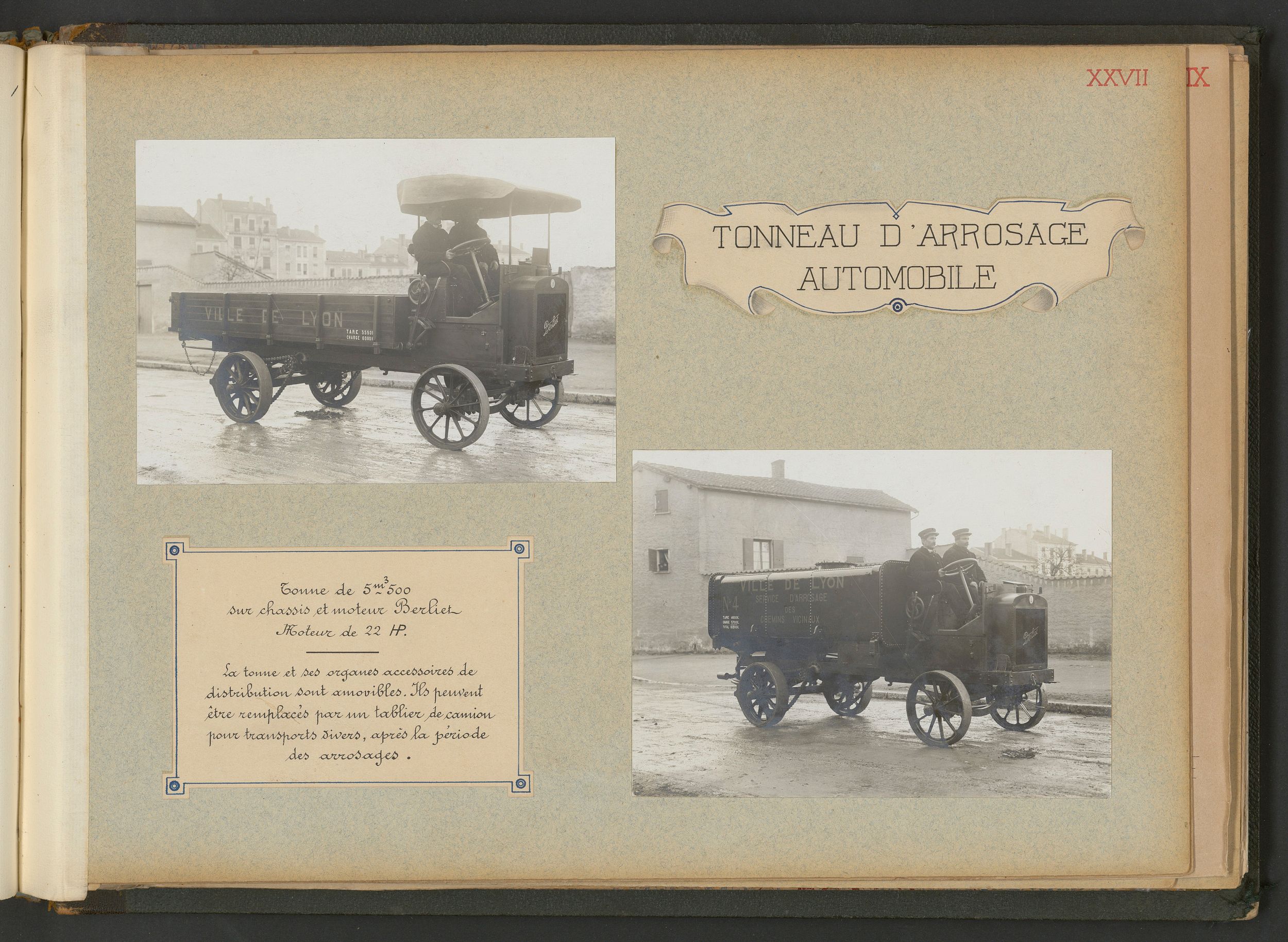 Tonneau d'arrosage automobile : 2 tirages photo. NB (1914-1915, cote : 3SAT/24/30)