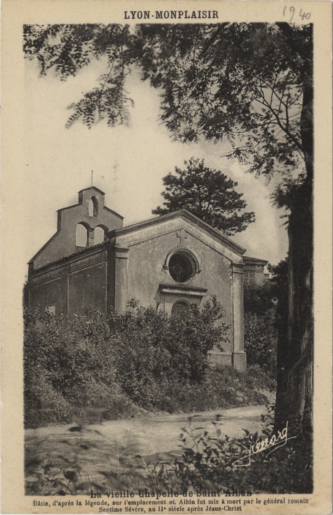 Lyon-Monplaisir - La vieille chapelle de Saint-Alban, détruite, située vers l'actuelle rue Saint-Alban : carte postale NB (vers 1910, cote : 4FI/321)