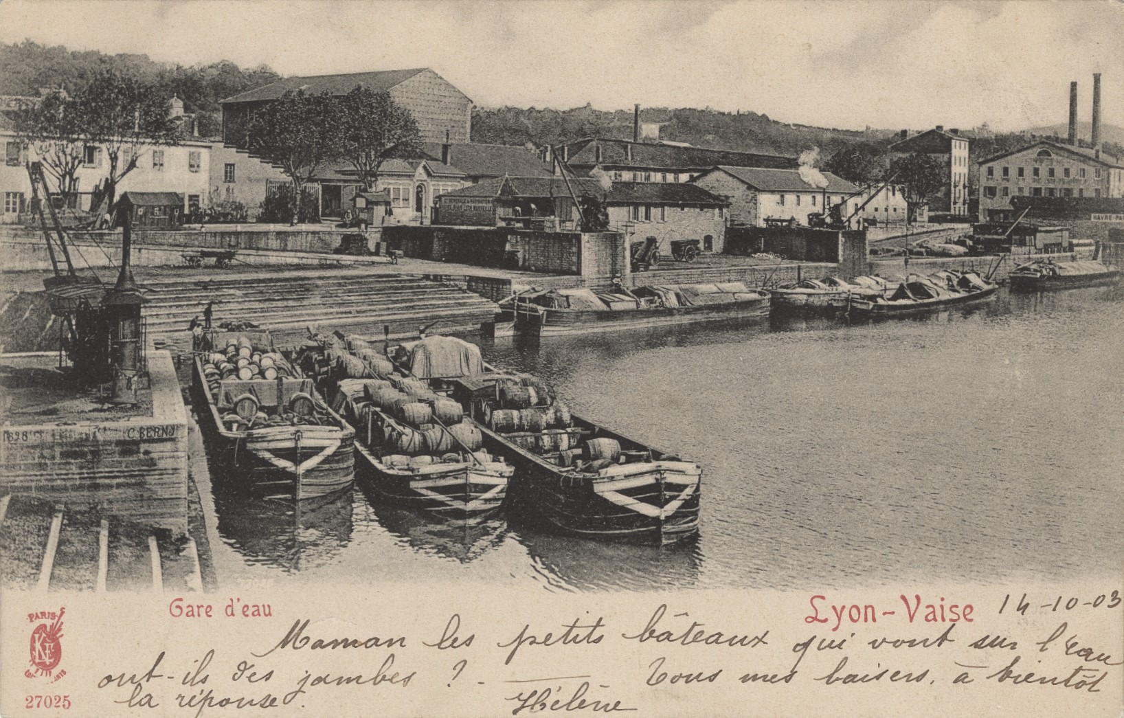 Gare d'eau - Lyon-Vaise : carte postale NB (vers 1903, cote : 4FI/3414)