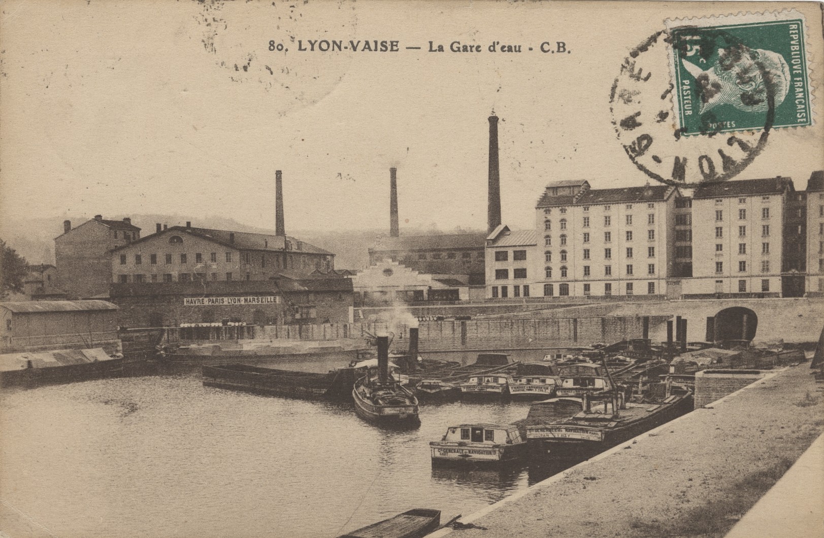 Lyon-Vaise - La gare d'eau : carte postale NB (vers 1925, cote : 4FI/3417)