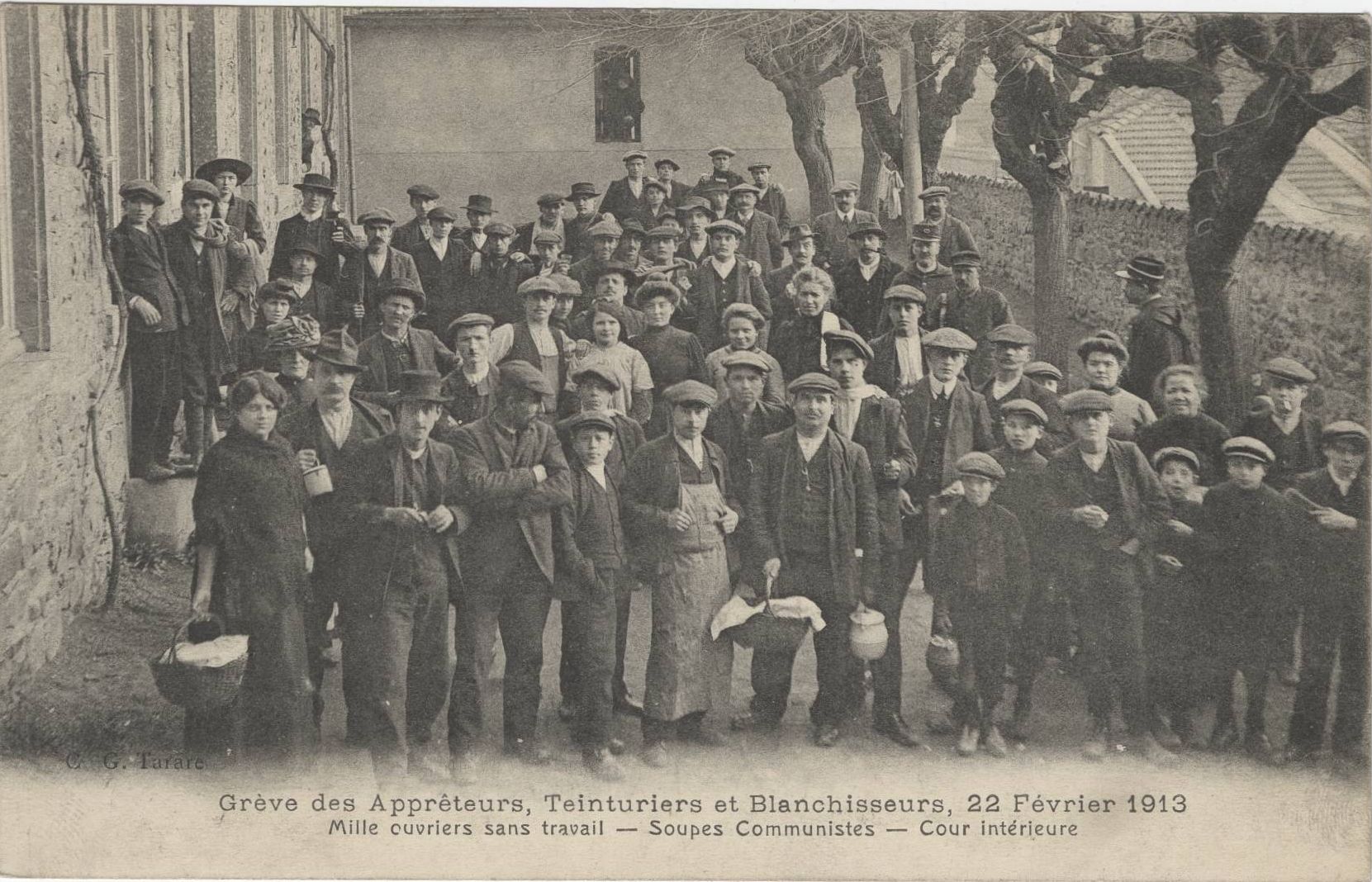 Grève des apprêteurs, teinturiers, blanchisseurs : carte postale NB (22/02/1913, cote : 4FI/5377)