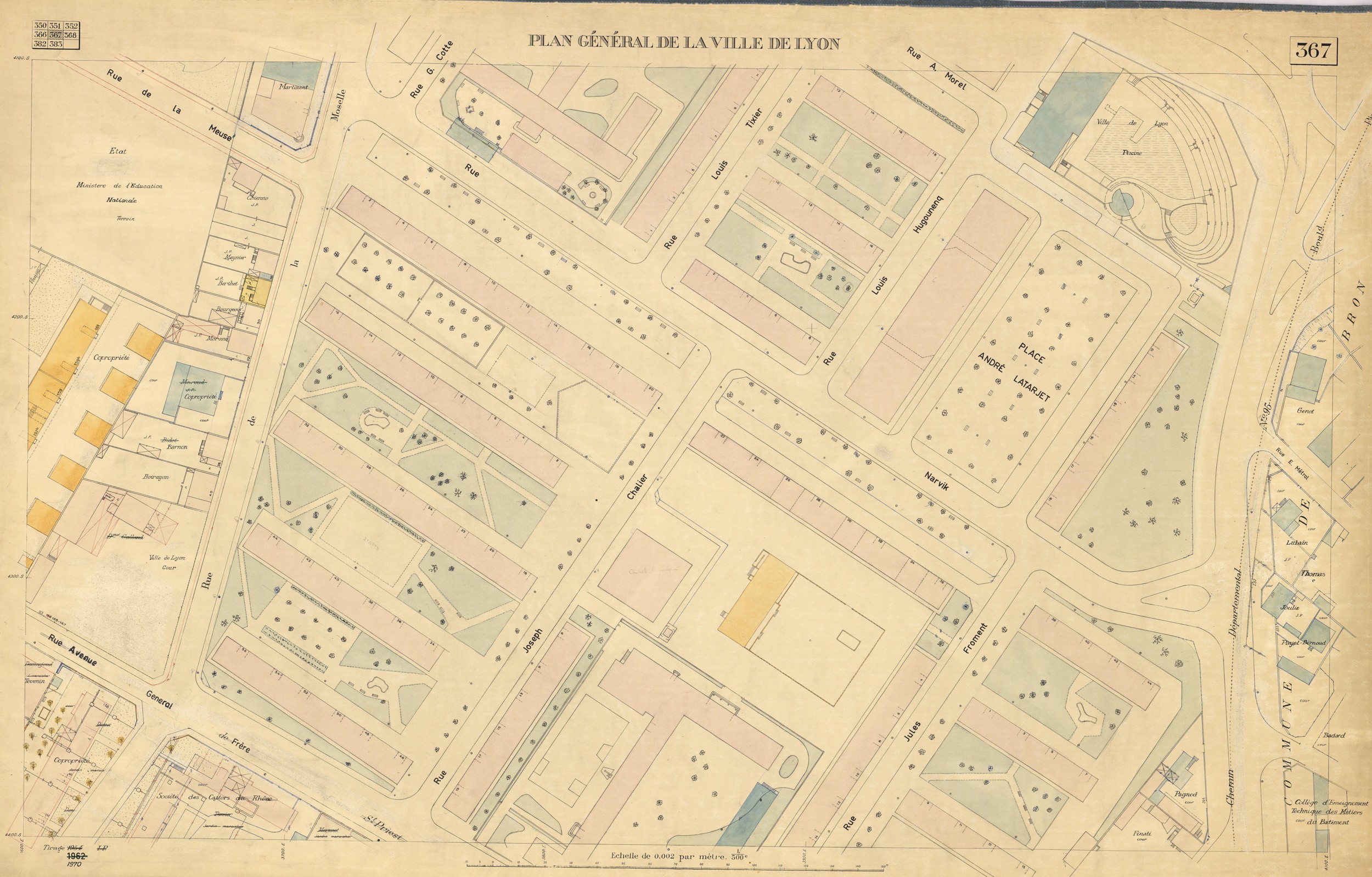 Quartier de Mermoz : plan parcellaire au 1:500e (1954-1970, cote : 4S/367, détail)