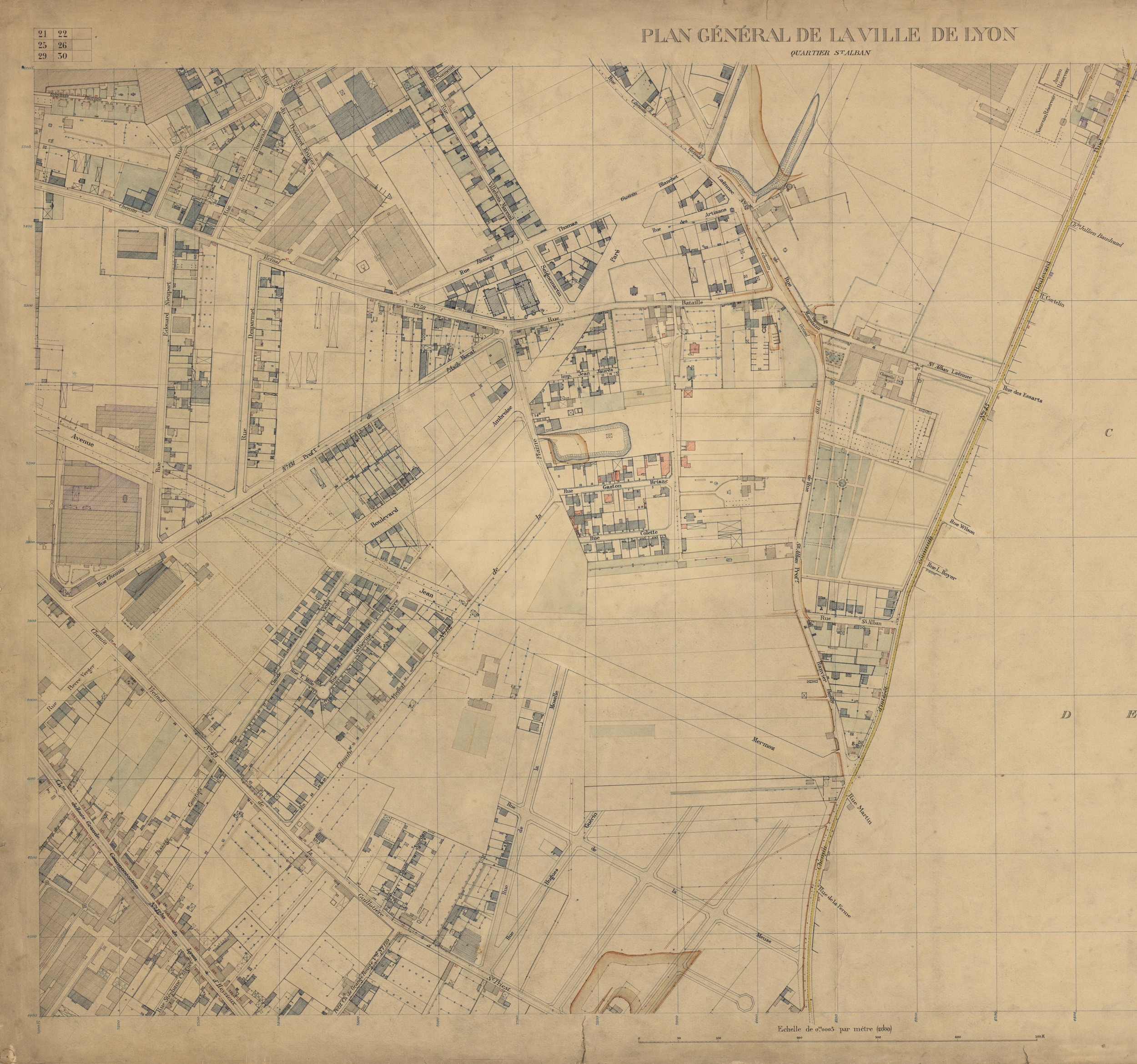 Quartier de Mermoz : plan parcellaire au 1:2000e (1920, cote : 5S/26, détail)