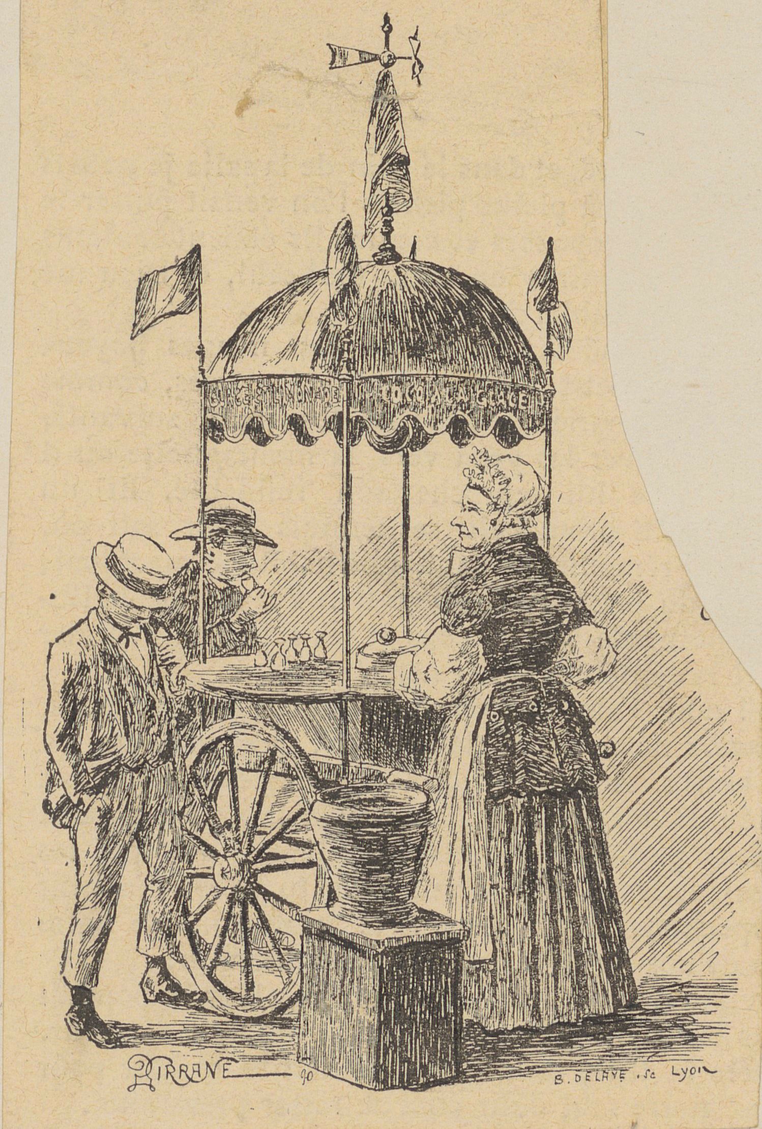 Marchande de glaces place Le Viste : typogravure NB par Gustave Garnier (1890, cote : 63FI/6, détail)