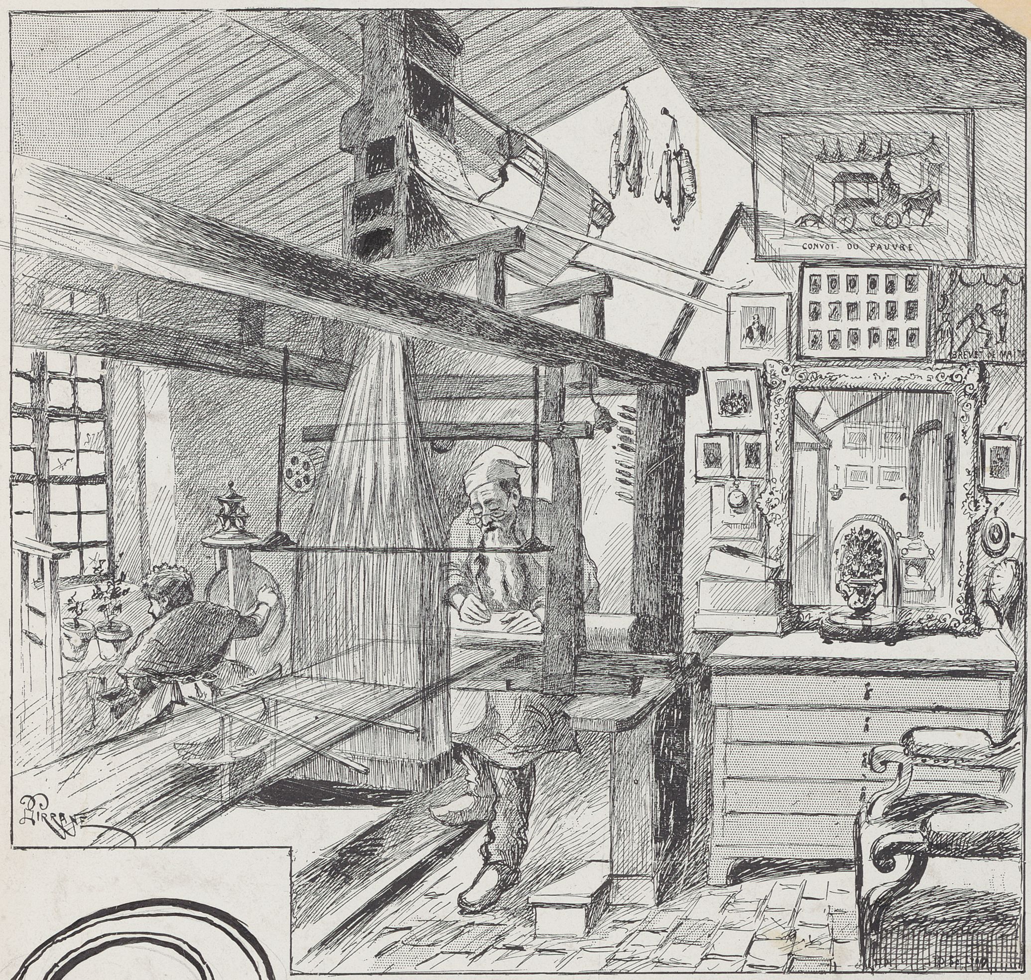 Canuts au travail : typogravure NB par Gustave Garnier (1894, cote : 63FI/224, détail)